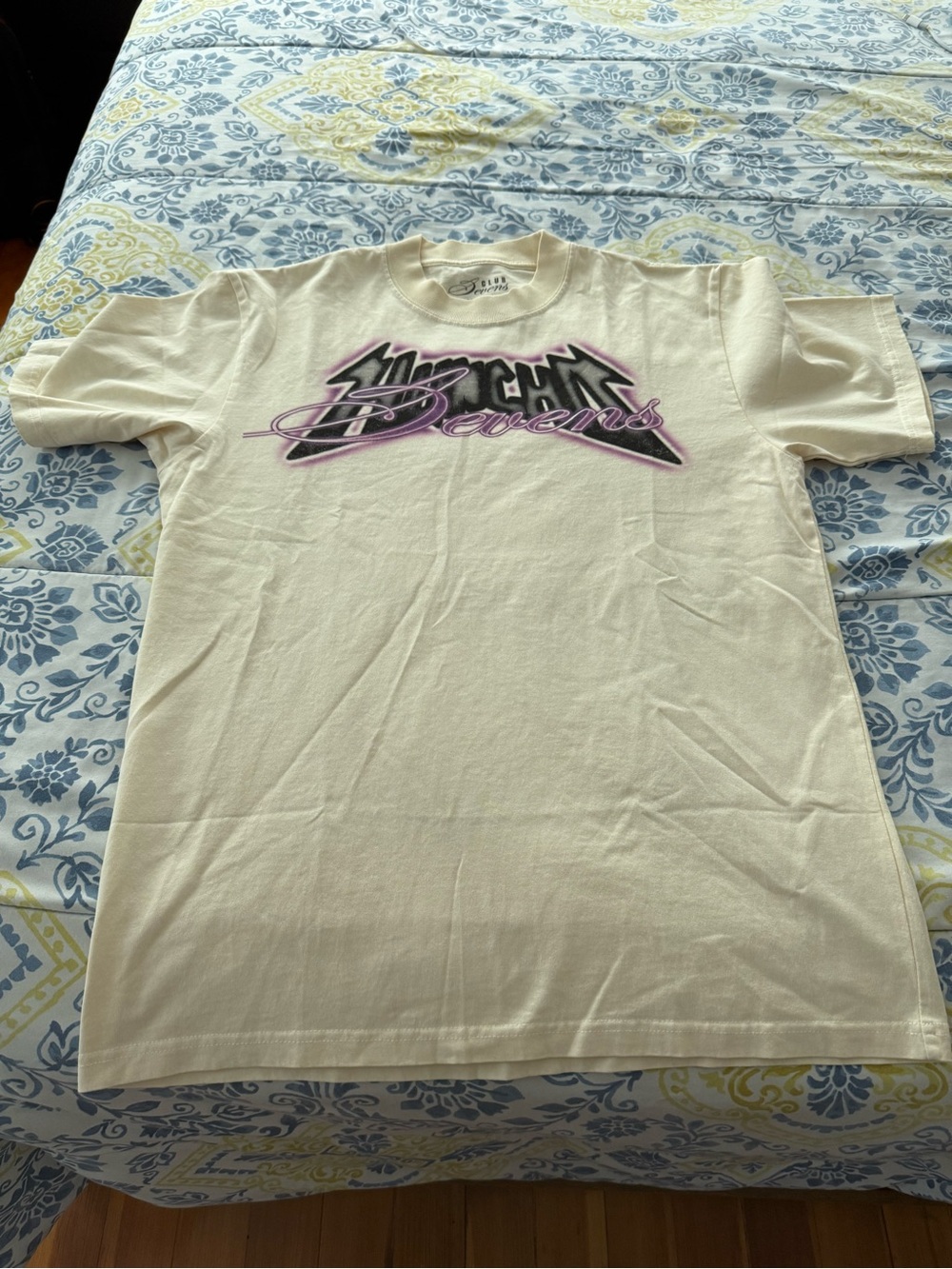 Triple 7 (Club Sevens) Mens Cream Tee with Black Script Logo